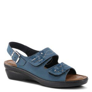 Spring Step Shoes Flexus Ceri Women's Italian Nubuck Leather Sandals BLUE